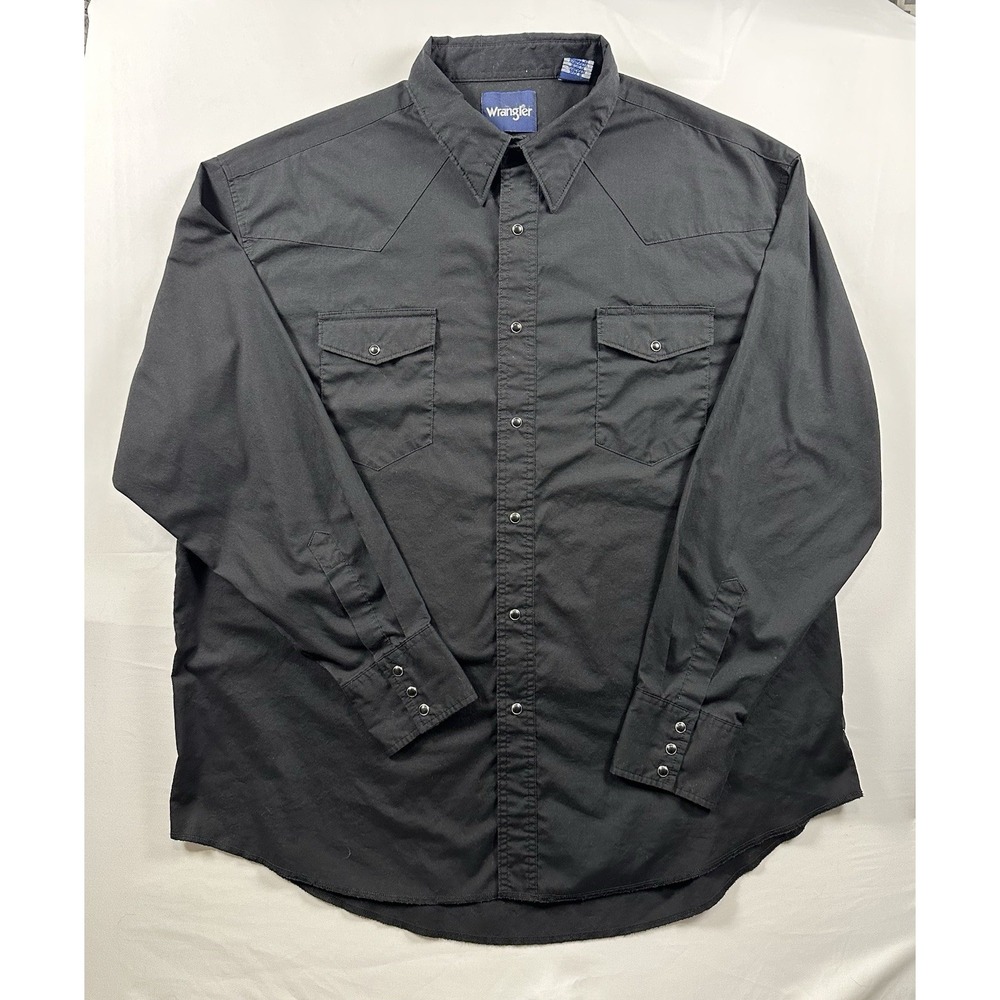 Wranglers Men's Pearl Snap Shirt 2XL Black Long Sleeve Button Up Western Rodeo
